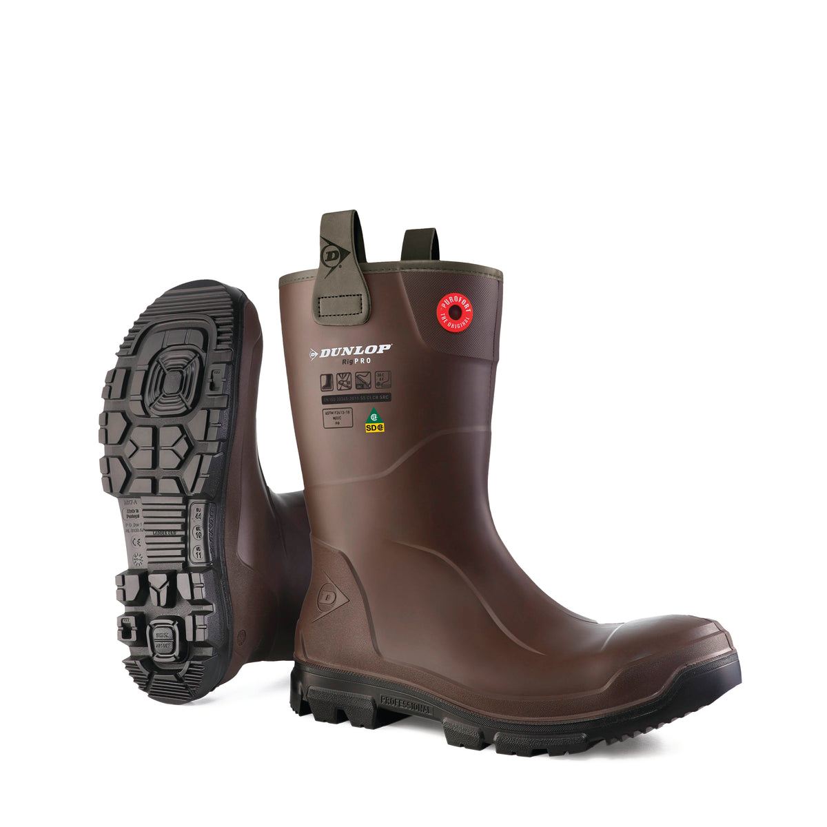 Dunlop Purofort RigPro Full Safety, Brun | Bottes de travail 11'' PU
