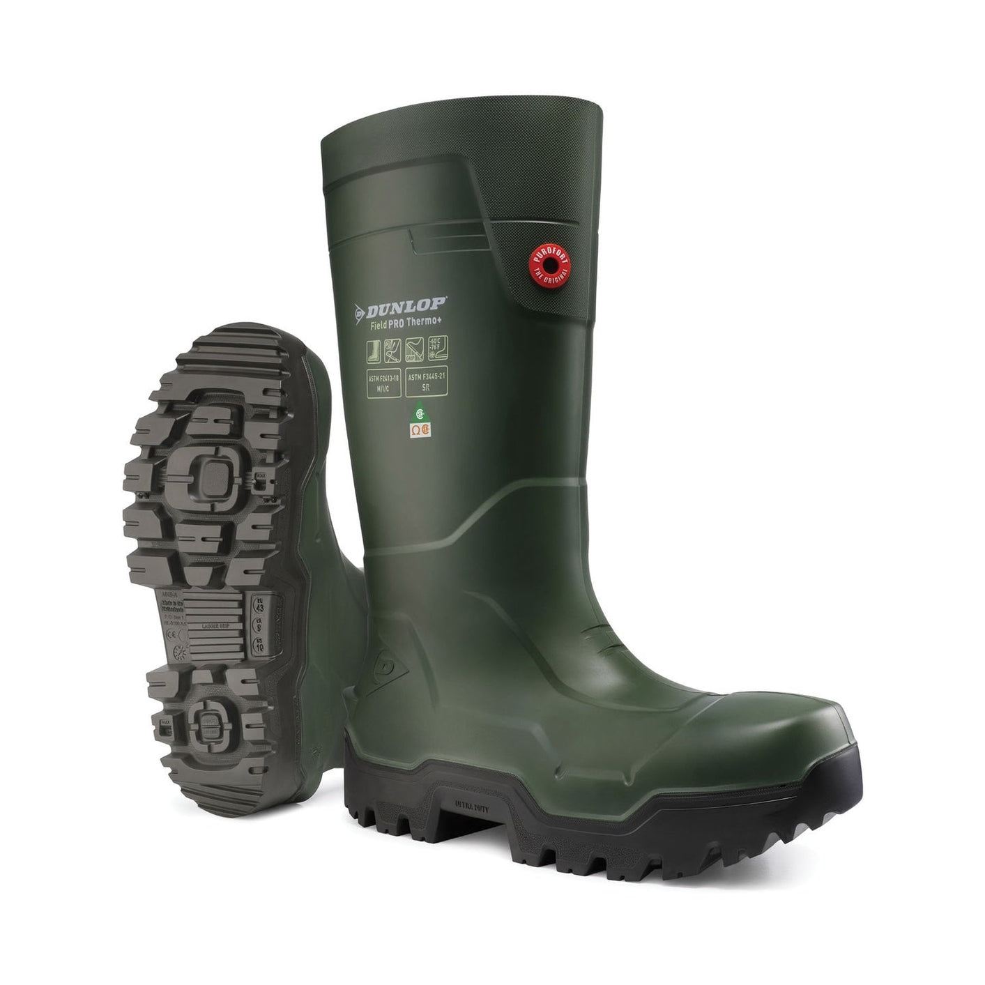 Bottes de travail isolées en PU FieldPRO Thermo+ Full Safety, vertes | 15 pouces - Dunlop