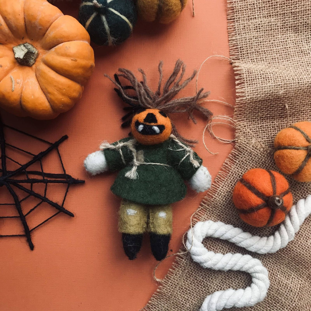 Handmade Felt Hanging Halloween Pumpkins (Set of 5)