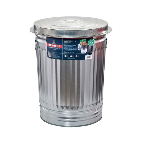 Poubelle utilitaire de (31 gallons) en acier galvanisé avec couvercle - Behrens