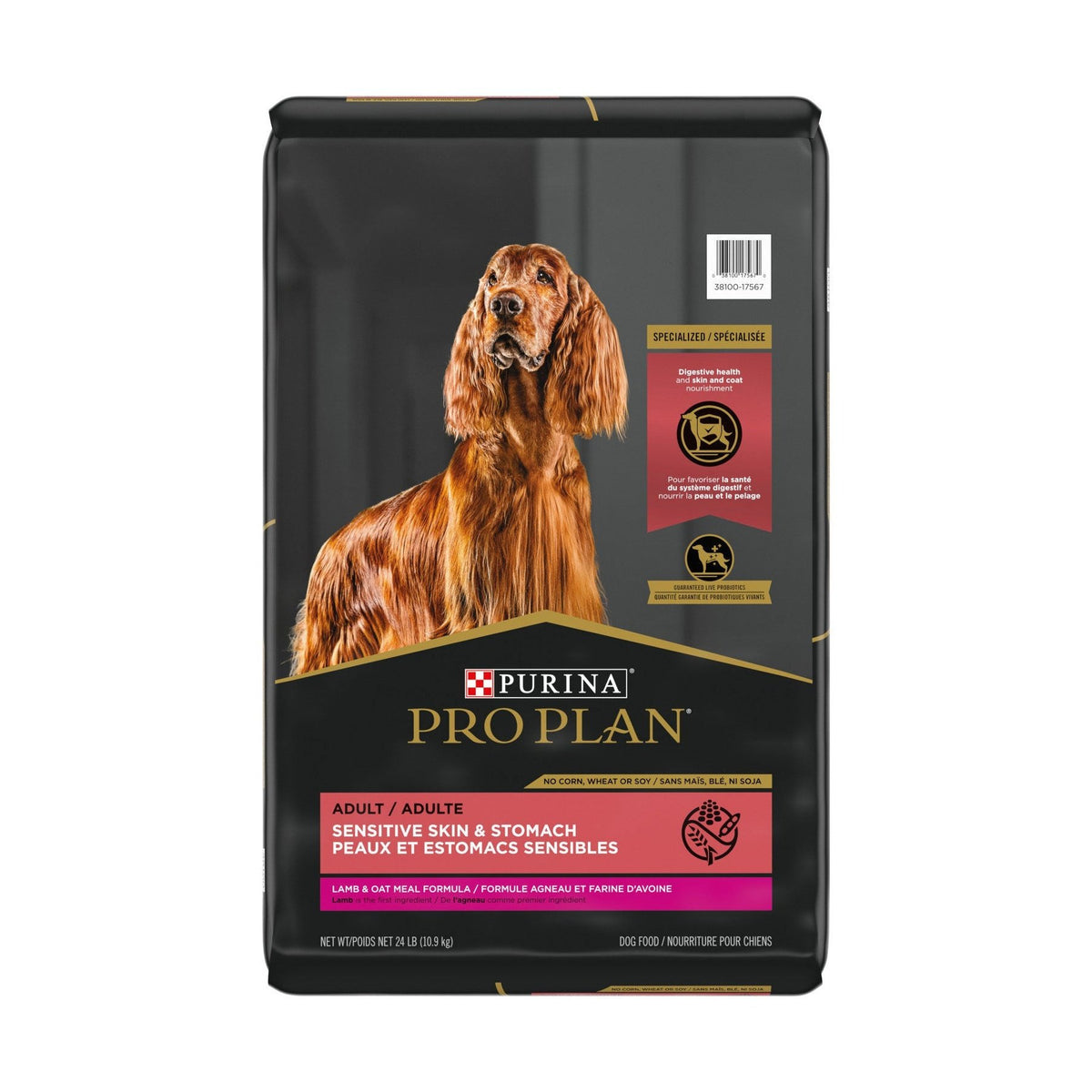 Pro Plan - Lamb and Oatmeal Formula, Sensitive Skin and Stomach for Adult Dogs, 25bs