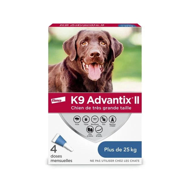 Protection topique K9 Advantix® II, puces et tiques pour chiens de 25 kg et plus, 4 un - Elanco