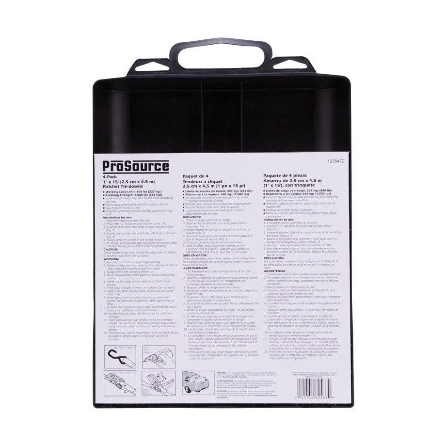 Sangle d'arrimage, (1" x 15'), sangle en polyester, rouge, 226 kg (500 lb), embout à crochet en S - ProSource