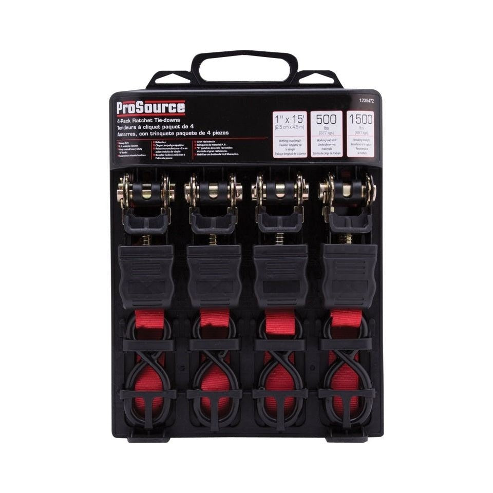 Sangle d'arrimage, (1" x 15'), sangle en polyester, rouge, 226 kg (500 lb), embout à crochet en S - ProSource