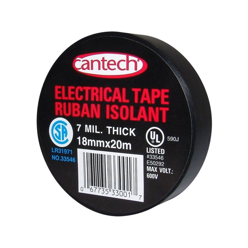 Cantech - Electrical Tape, 20 m Long, 18 mm Wide, PVC Backing, Black 