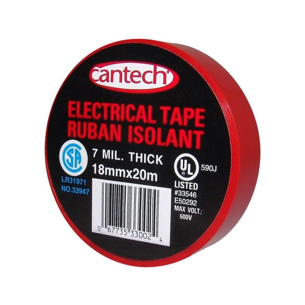 Cantech - Electrical Tape, 20 m Long, 18 mm Wide, PVC Backing, Red