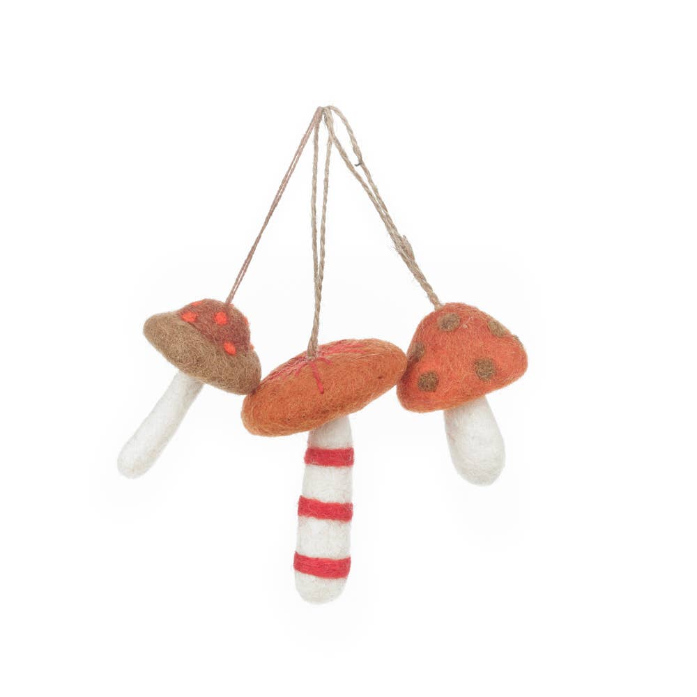 Handmade Felt Wild Mushroom Decorations (Set of 3)