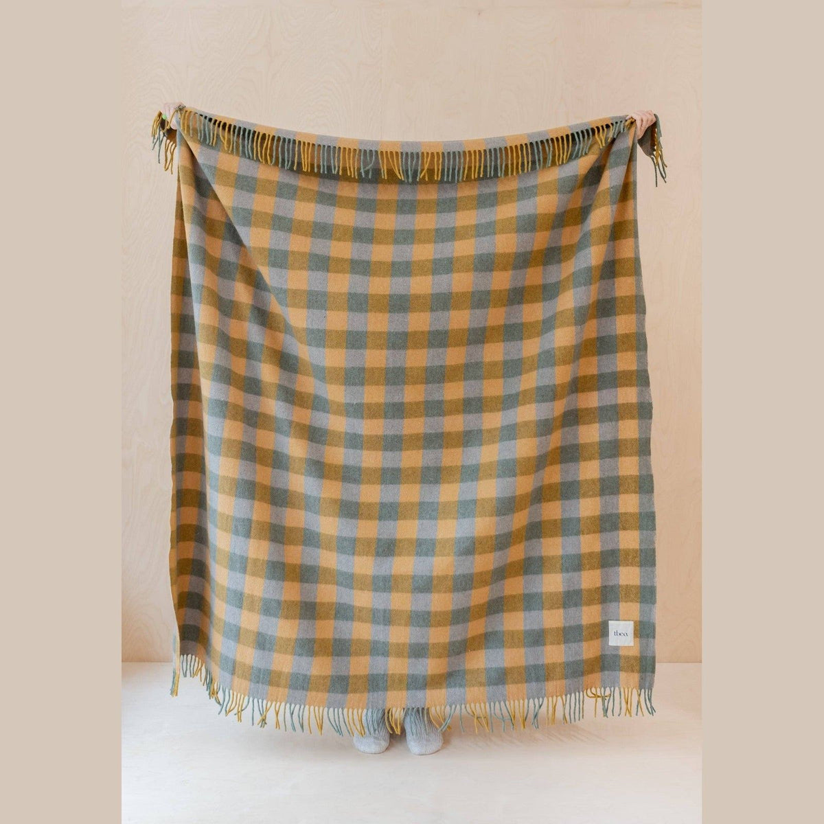 Couverture en laine recyclée à motif Sage Gingham