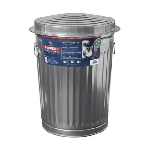 Poubelle utilitaire de (20 gallons) en acier galvanisé avec couvercle - Behrens