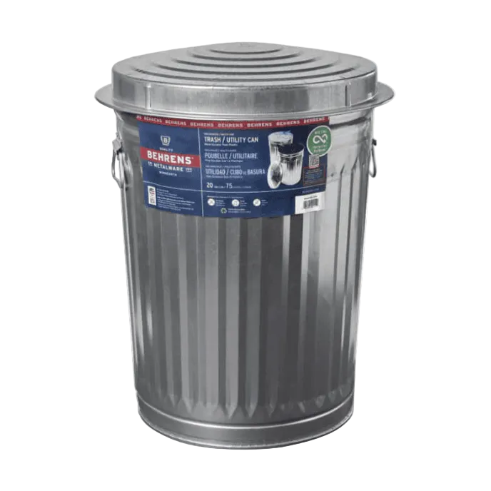 Poubelle utilitaire de (20 gallons) en acier galvanisé avec couvercle - Behrens
