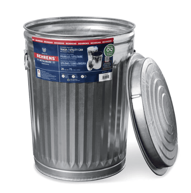 Behrens - 20 Gallon Galvanized Steel Utility / Trash Can with Lid