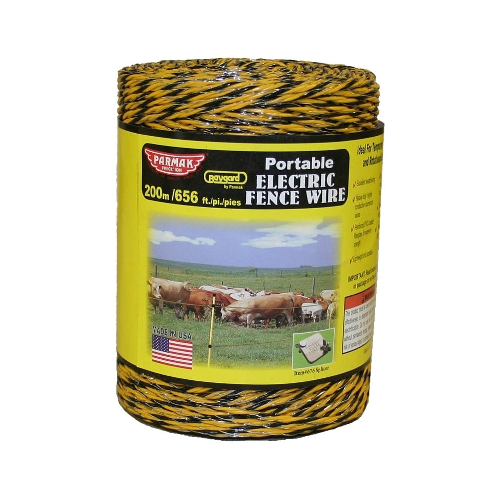 Parmak - Electric Fence Wire, 3 Conductor, Aluminum Conductor, Yellow/Black, 656 ft (200m) Long 