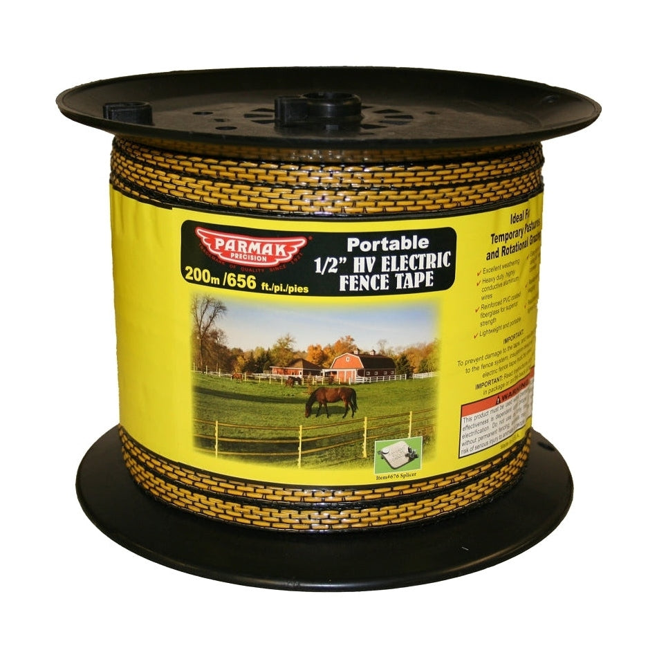 Parmak - Electric Fence Tape, 3 Conductor, Aluminum Conductor, Yellow/Black, 656 ft (200m) Long 