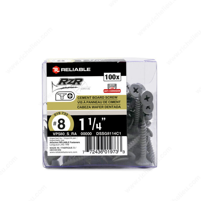 Vis pour panneau de ciment n° 8 x 1-1/4 po, boîte de 100 - Reliable