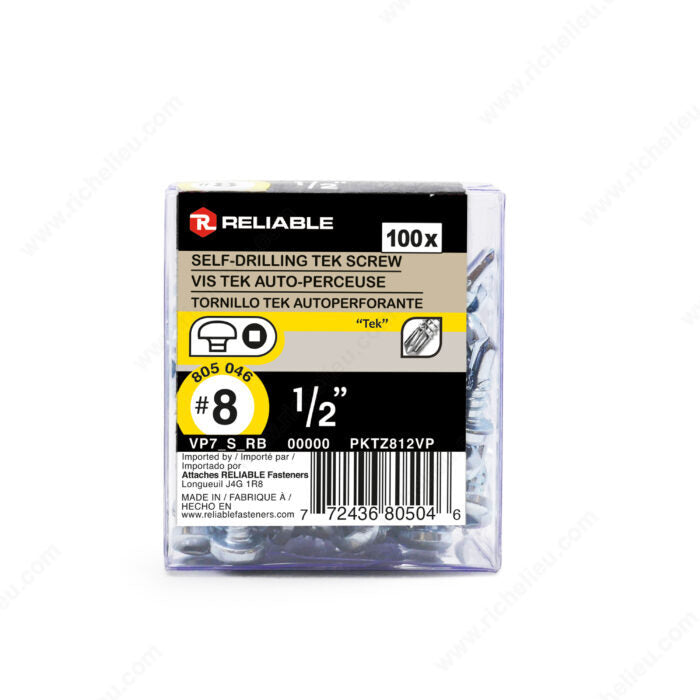 Vis autoperceuse tête cylindrique large n° 8 x 1/2 po - Reliable
