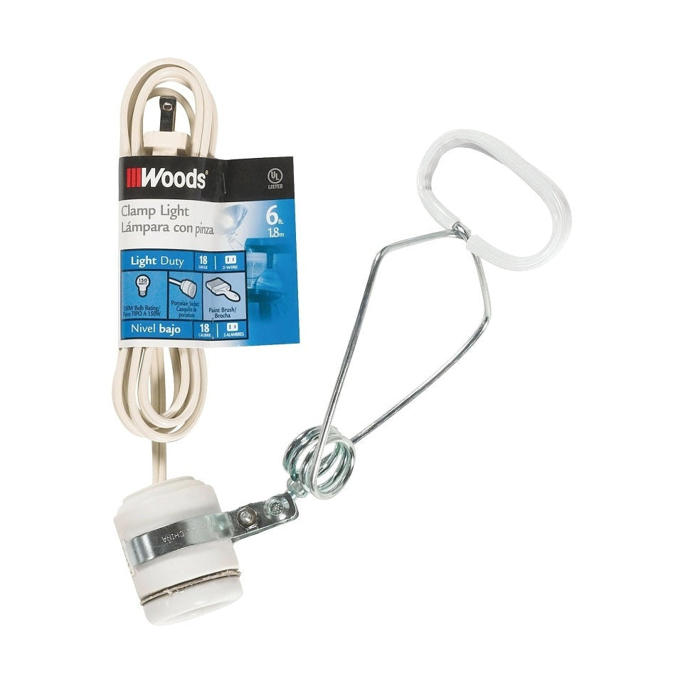 Lampe à pince 125v, (150W), rallonge de 6' - Woods