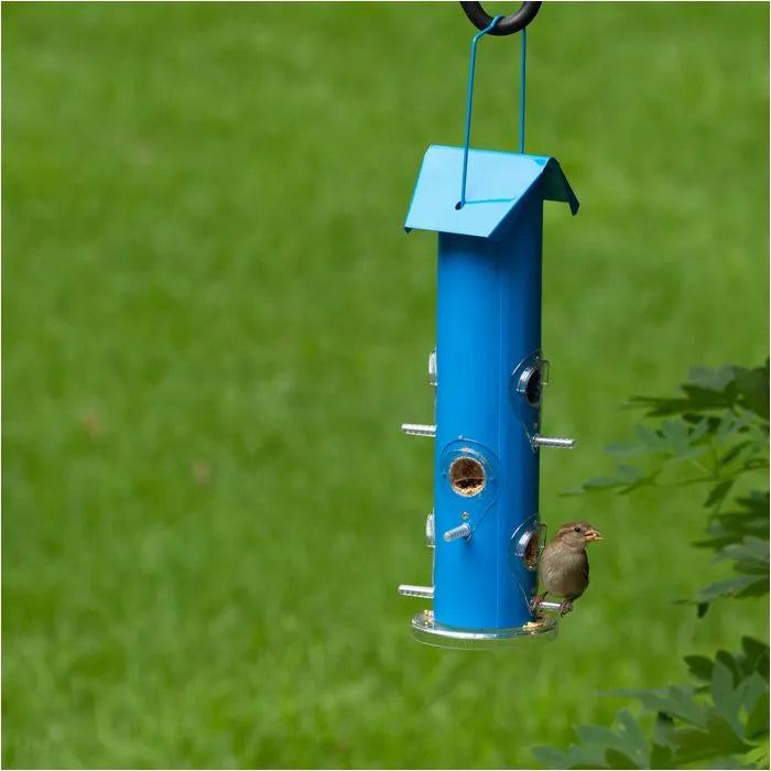 Mangeoire pour oiseaux sauvages en tube métallique bleu - Perky-Pet®