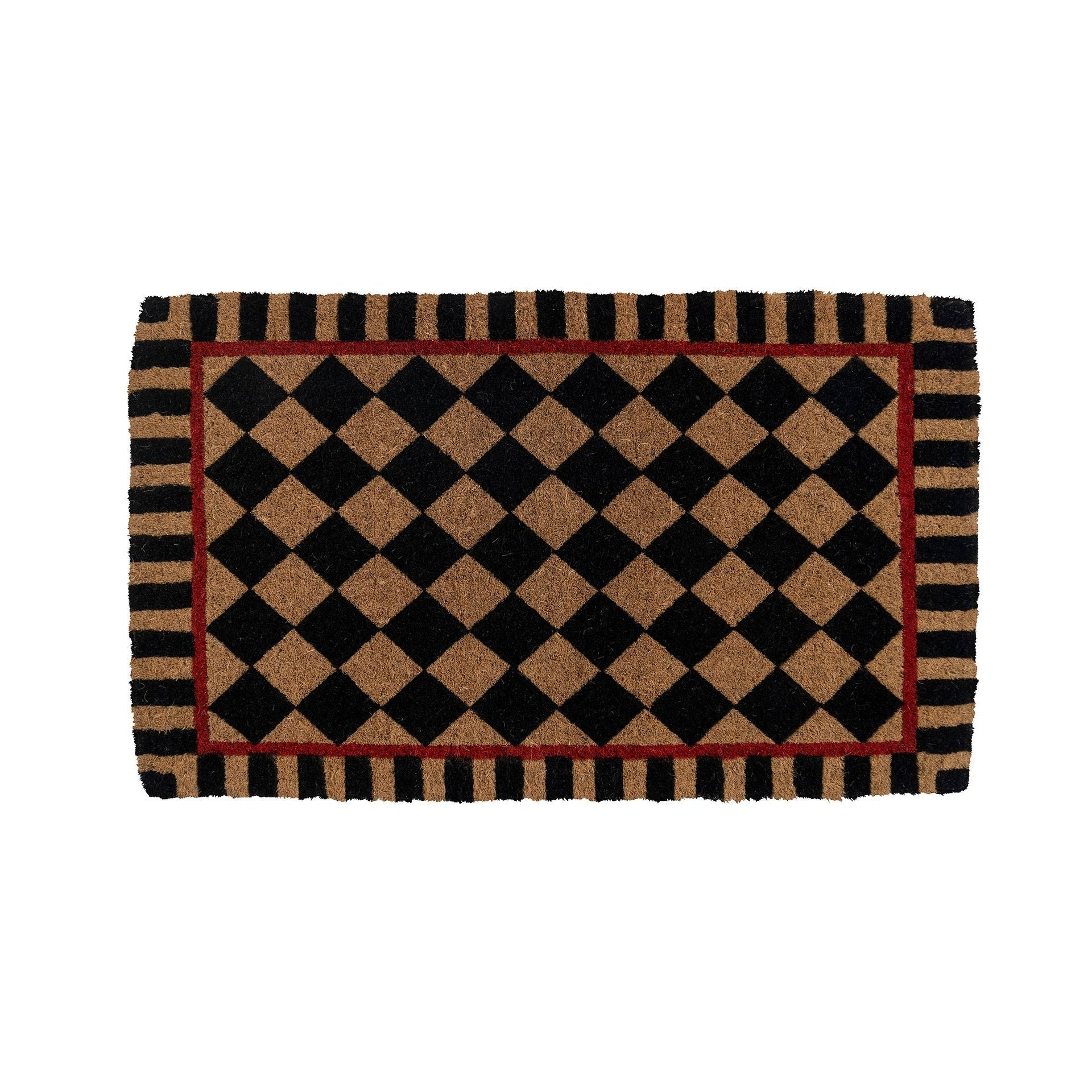 Entryways - Extra Thick Hand Woven Coir Door Mat, Checkerboard Pattern