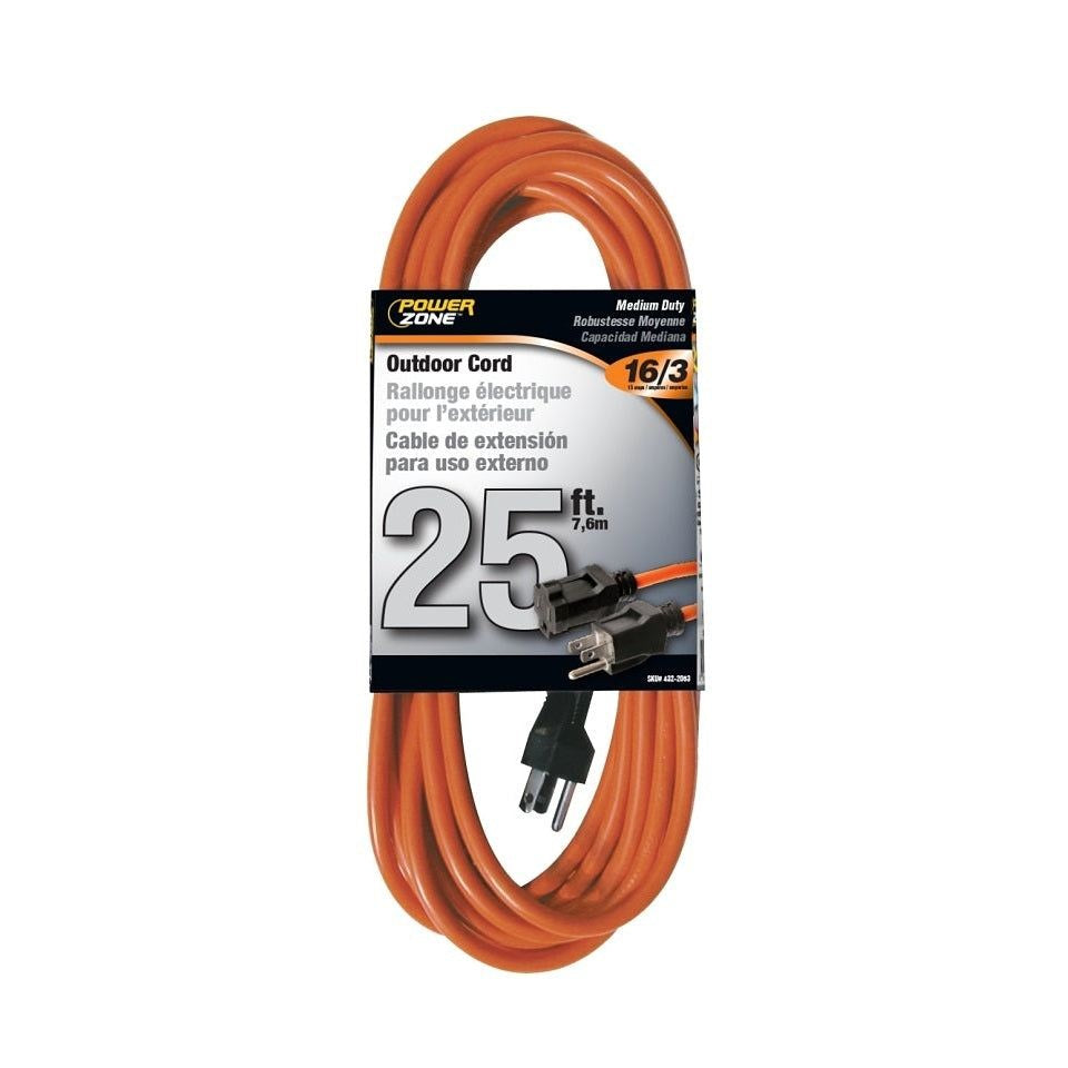 PowerZone - Outdoor Extension Cord, 16 AWG Cable, (125V), Orange 