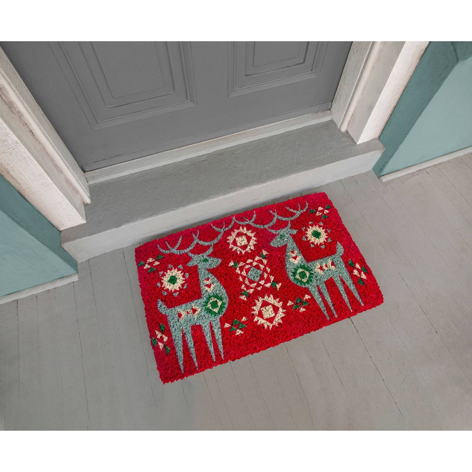 Tapis d'entrée en fibre de coco tissé à la main en forme de renne nordique - Entryways