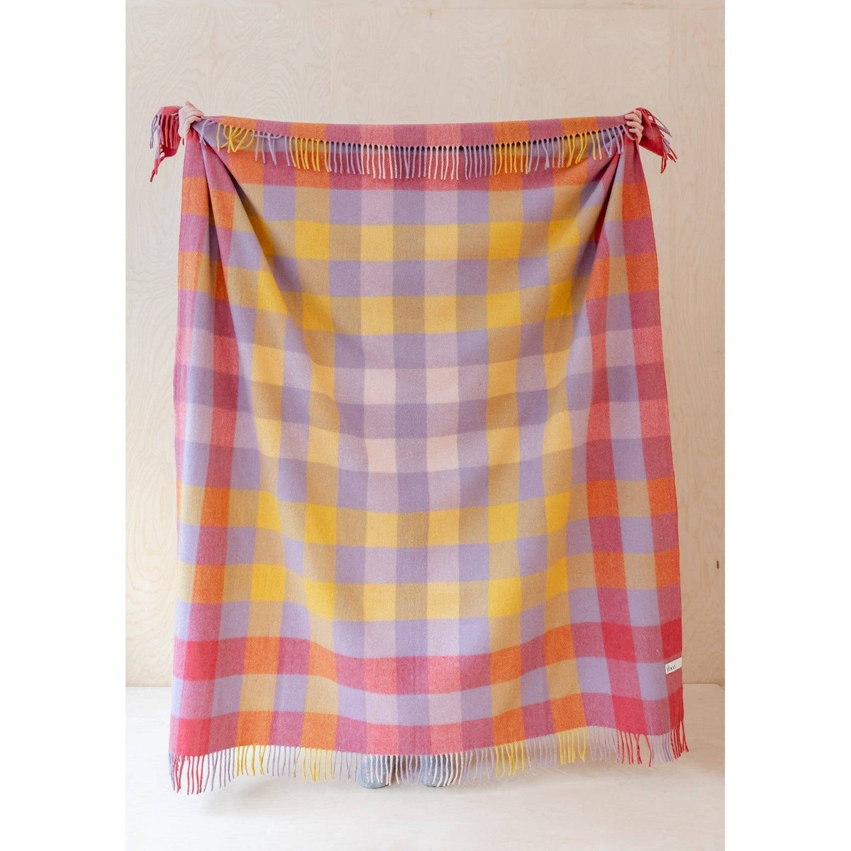 Couverture en laine recyclée à motif Lilac Gradient Gingham
