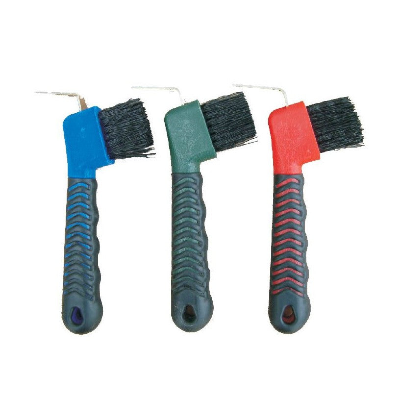 Plastic hoof pick with brush