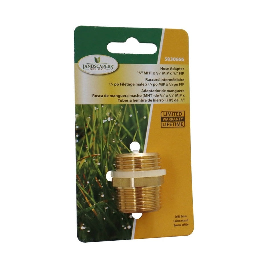 Raccord de tuyau, 3/4 MHT x 3/4 MIP x 1/2 FIP po, laiton - Landscapers Select