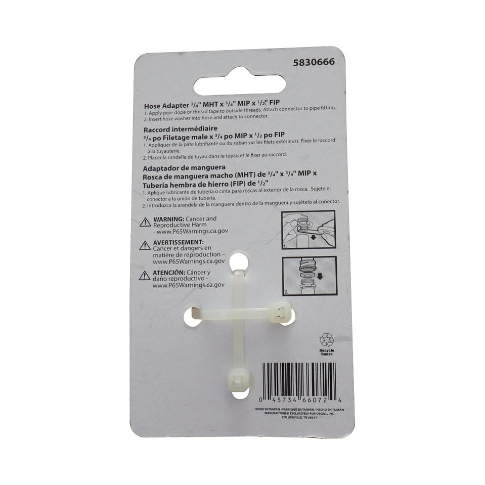 Raccord de tuyau, 3/4 MHT x 3/4 MIP x 1/2 FIP po, laiton - Landscapers Select