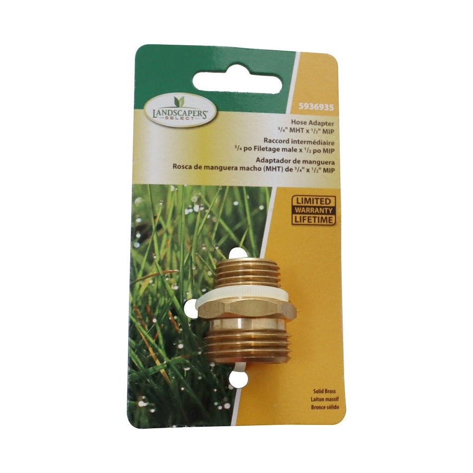 Adaptateur de tuyau d'arrosage, 3/4 x 1/2 po, MHT x MIP, laiton, pour tuyau d'arrosage - Landscapers Select