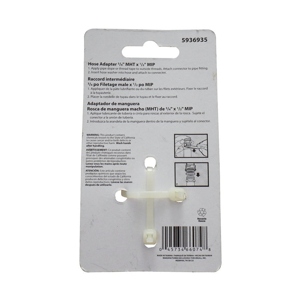 Adaptateur de tuyau d'arrosage, 3/4 x 1/2 po, MHT x MIP, laiton, pour tuyau d'arrosage - Landscapers Select