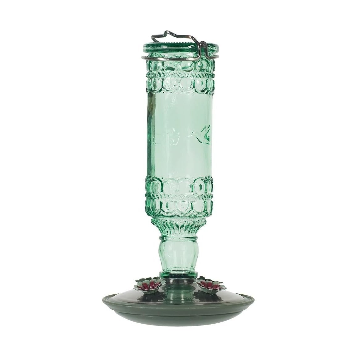 Perky-Pet Green 10-Ounce Antique Bottle Glass Hummingbird Feeder