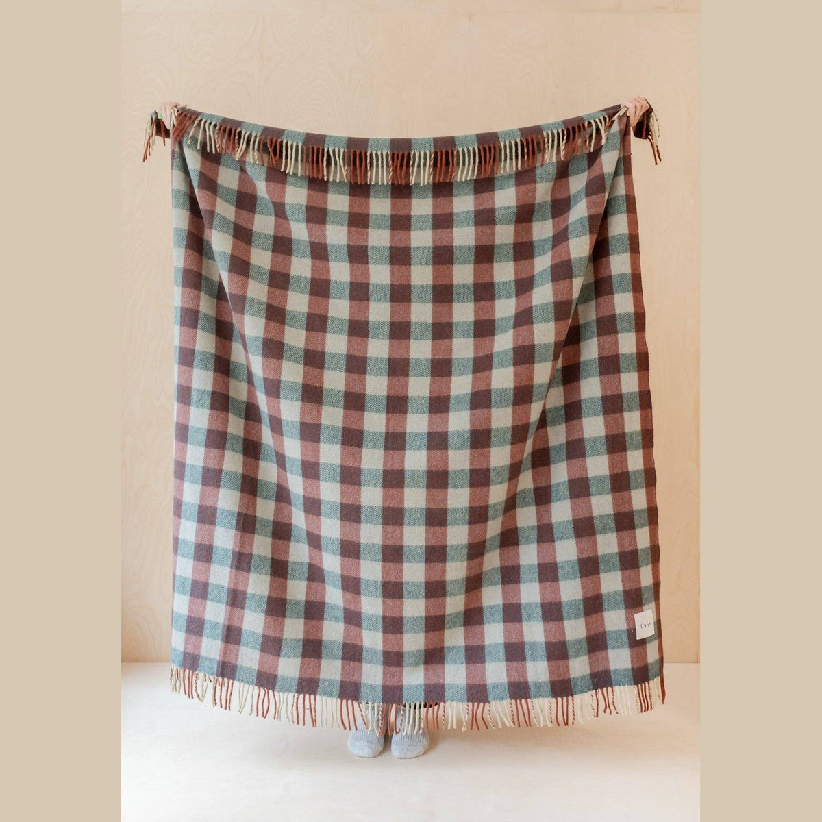 Couverture en laine recyclée à motif Teal Gingham