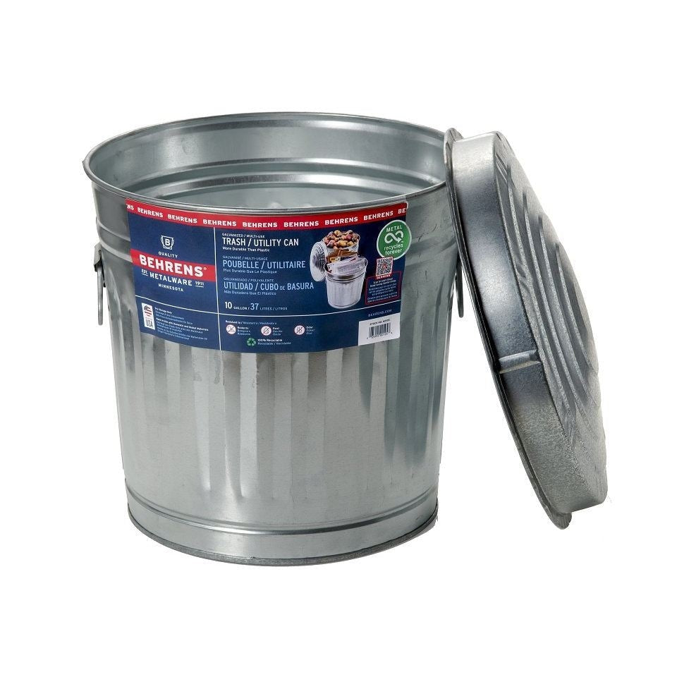 Poubelle utilitaire de (10 gallons) en acier galvanisé avec couvercle - Behrens
