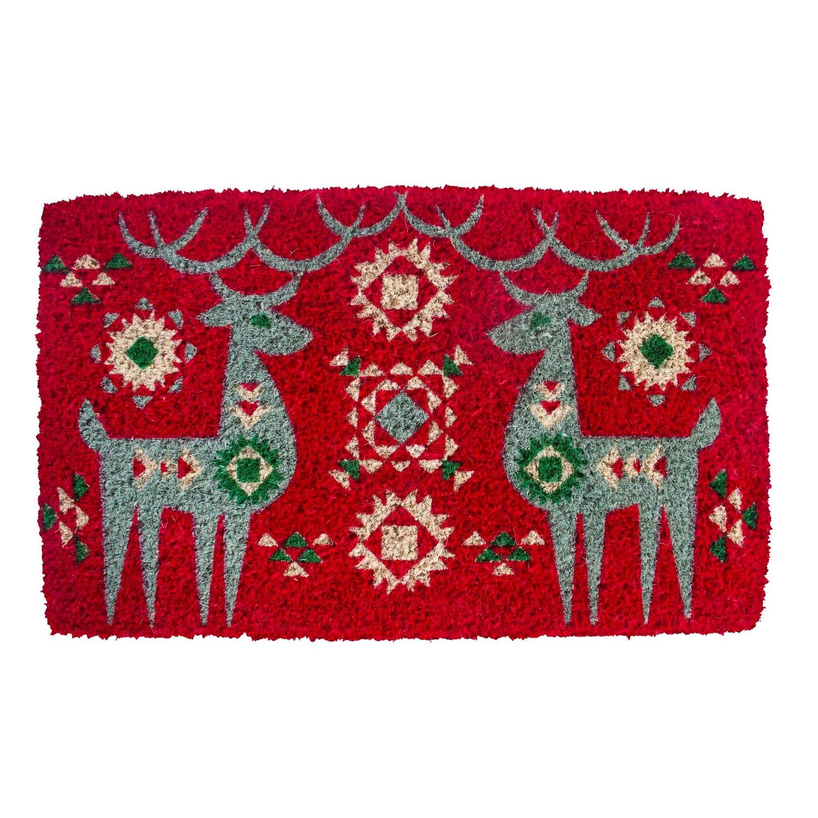 Tapis d'entrée en fibre de coco tissé à la main en forme de renne nordique - Entryways