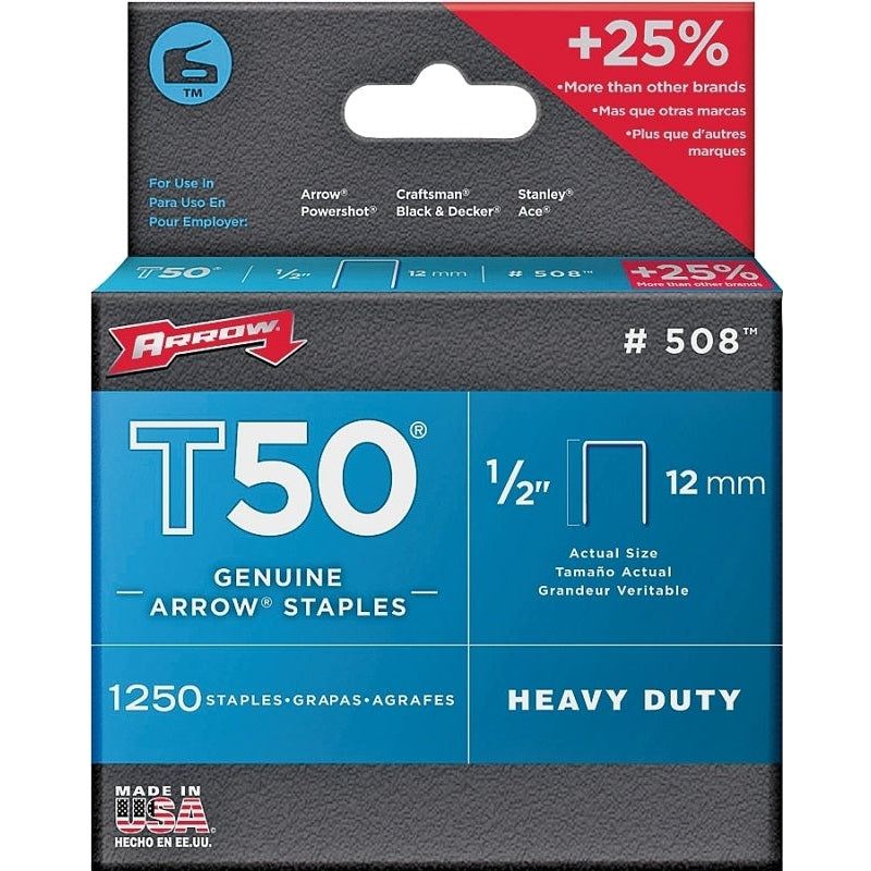 Agrafes T50 1/2 po, boîte de 1 250 - Arrow
