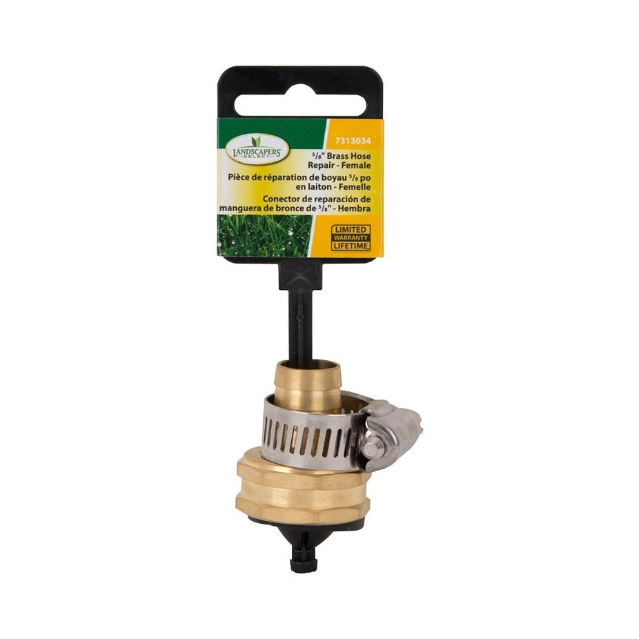 Raccord d'embout de tuyau d'arrosage avec collier de serrage, 5/8 po, femelle, laiton - Landscapers Select