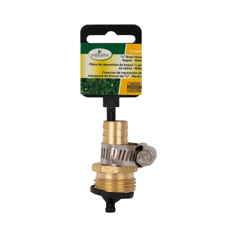 Raccord d'embout de tuyau d'arrosage avec collier de serrage, 5/8 po, mâle, laiton - Landscapers Select