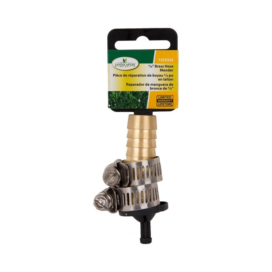 Raccord de réparation de tuyau avec colliers de serrage, 5/8 po, mâle, laiton, laiton/argent - Landscapers Select