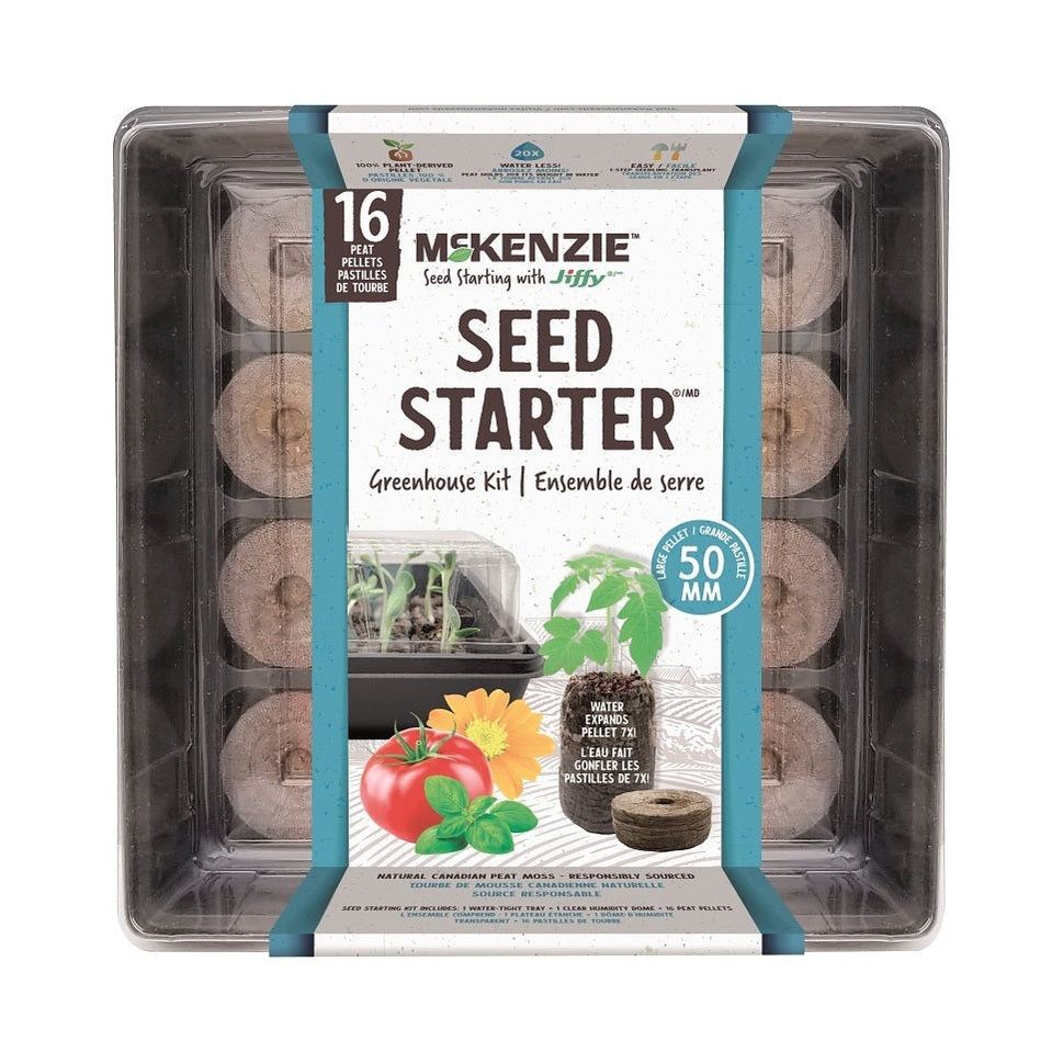 Mini-serre de semis Jiffy 16 alvéoles, pastilles 50 mm - McKenzie