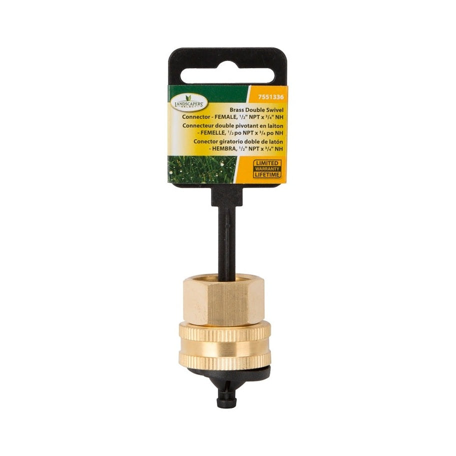 Raccord pivotant de tuyau d'arrosage, 1/2 NPT x 3/4 NH po, laiton - Landscapers Select