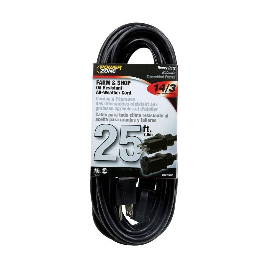 Agricultural extension cord, 14 AWG cable, (125 V), black - PowerZone