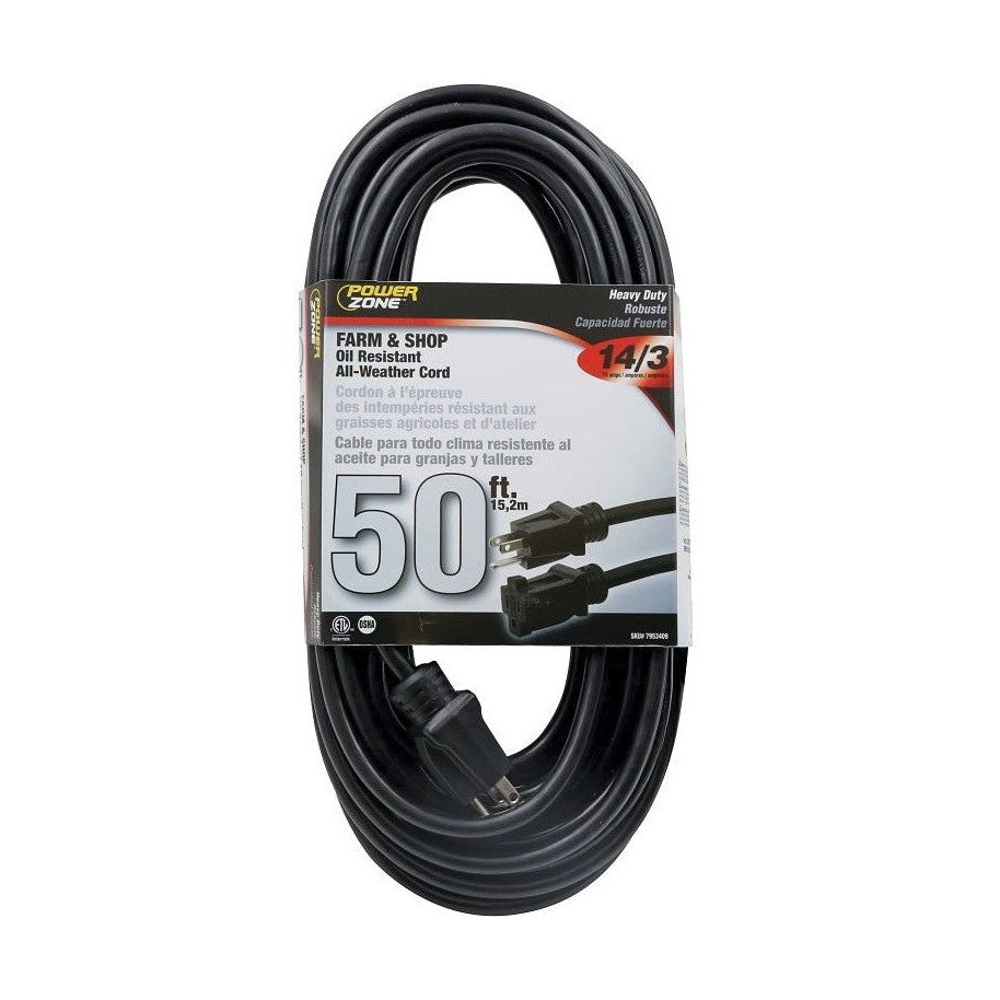 Agricultural extension cord, 14 AWG cable, (125 V), black - PowerZone