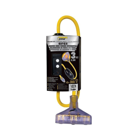 Rallonge électrique à prise triple DDFT, 2', 15 A - PowerZone