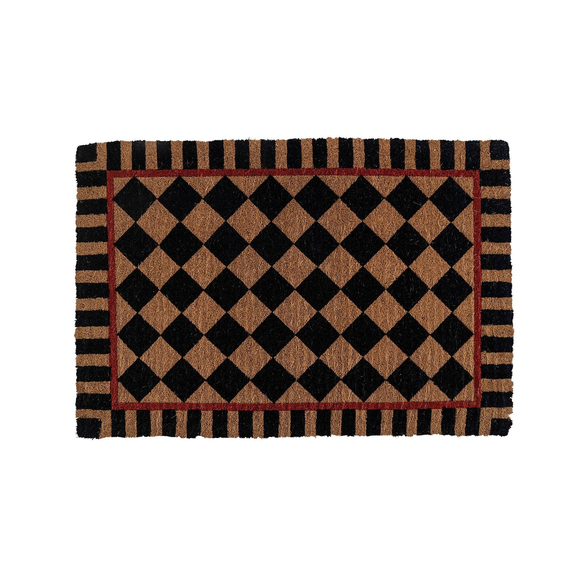 Entryways - Extra Thick Hand Woven Coir Door Mat, Checkerboard Pattern