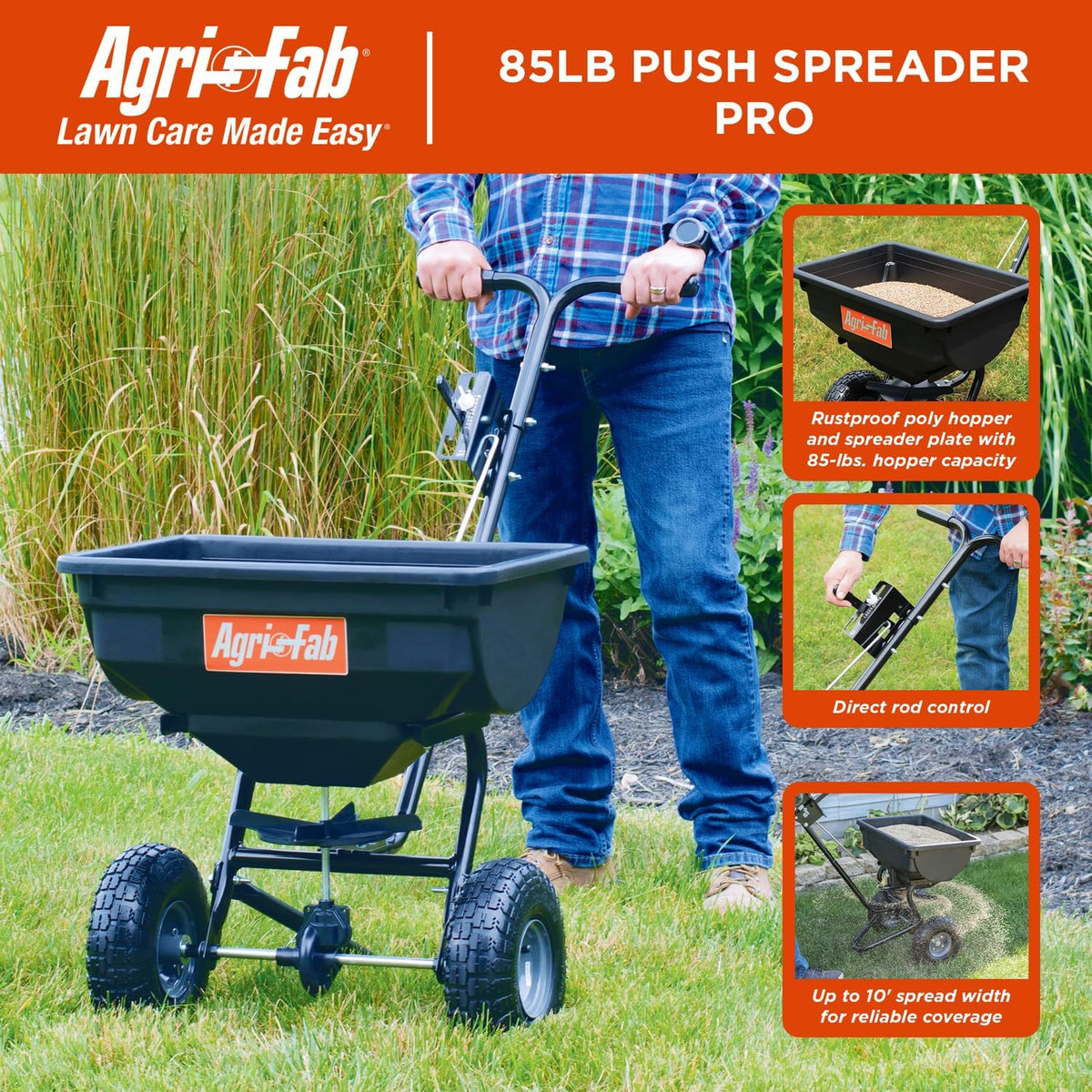 Agri-Fab - Professional Lawn and Seed Spreader with an 85 lb Capacity, Covering Approximately ¼ Acre (14,000 sq ft) 