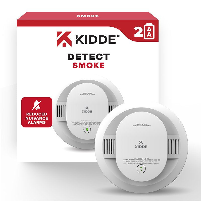 Kidde - DETECT Compact Smoke Alarm, AA Battery Powered, Photoelectric Sensor, 85 dB, White 