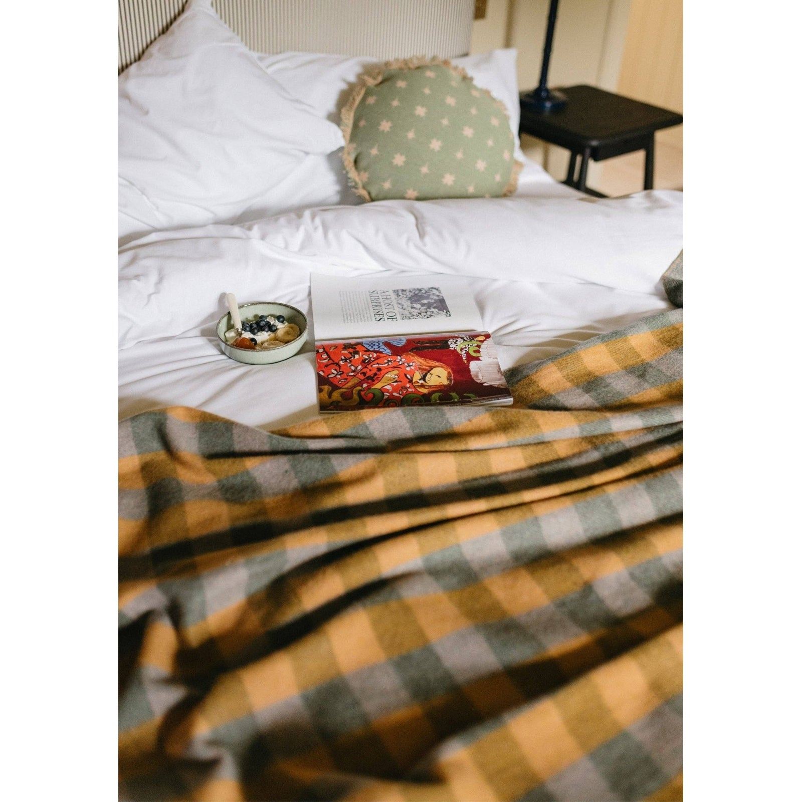 Sage Gingham patterned recycled wool blanket