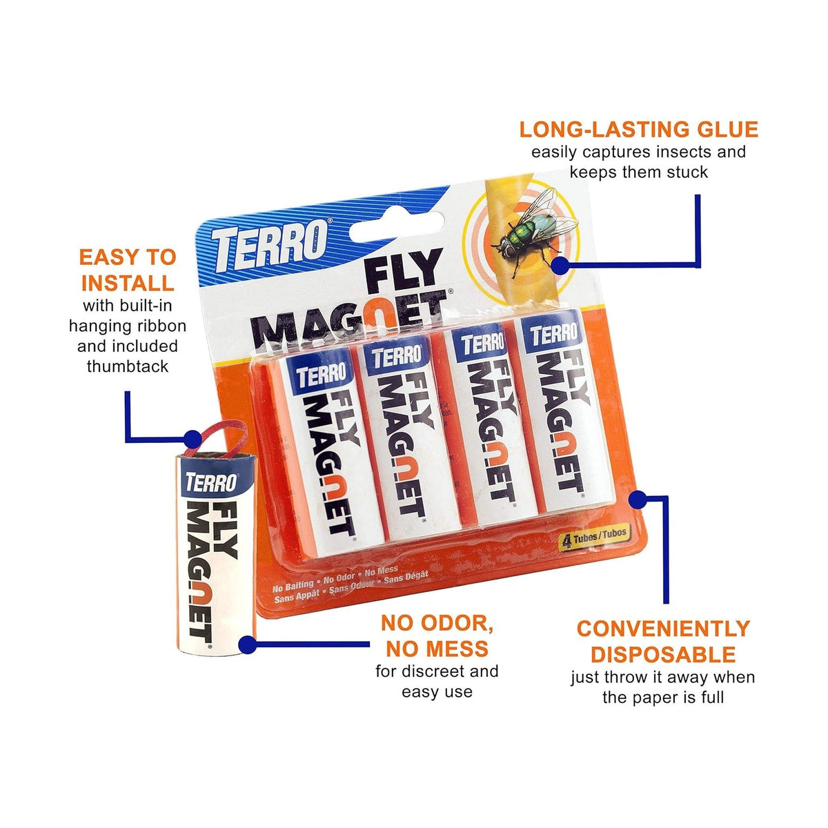 TERRO® - Fly Magnet Sticky Fly Paper Trap - 4 Pack