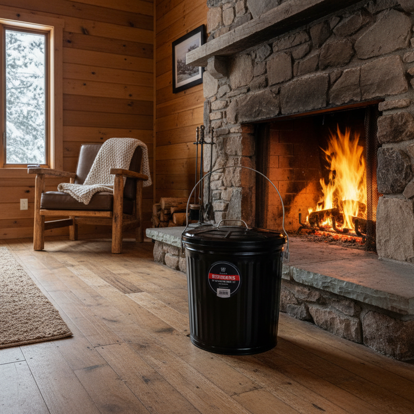 Seau à cendres, 7,5 gal, en acier noire - Behrens