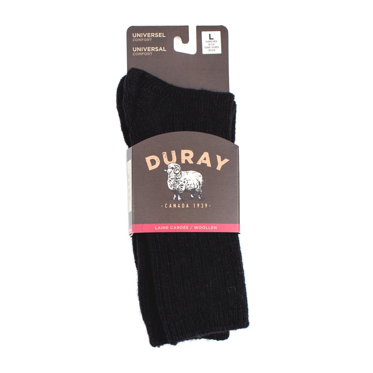 Chaussettes unisexe en laine d'agneau Bivouac noir - Duray